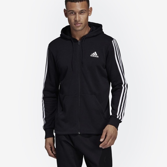 adidas black hoodie 3 stripe